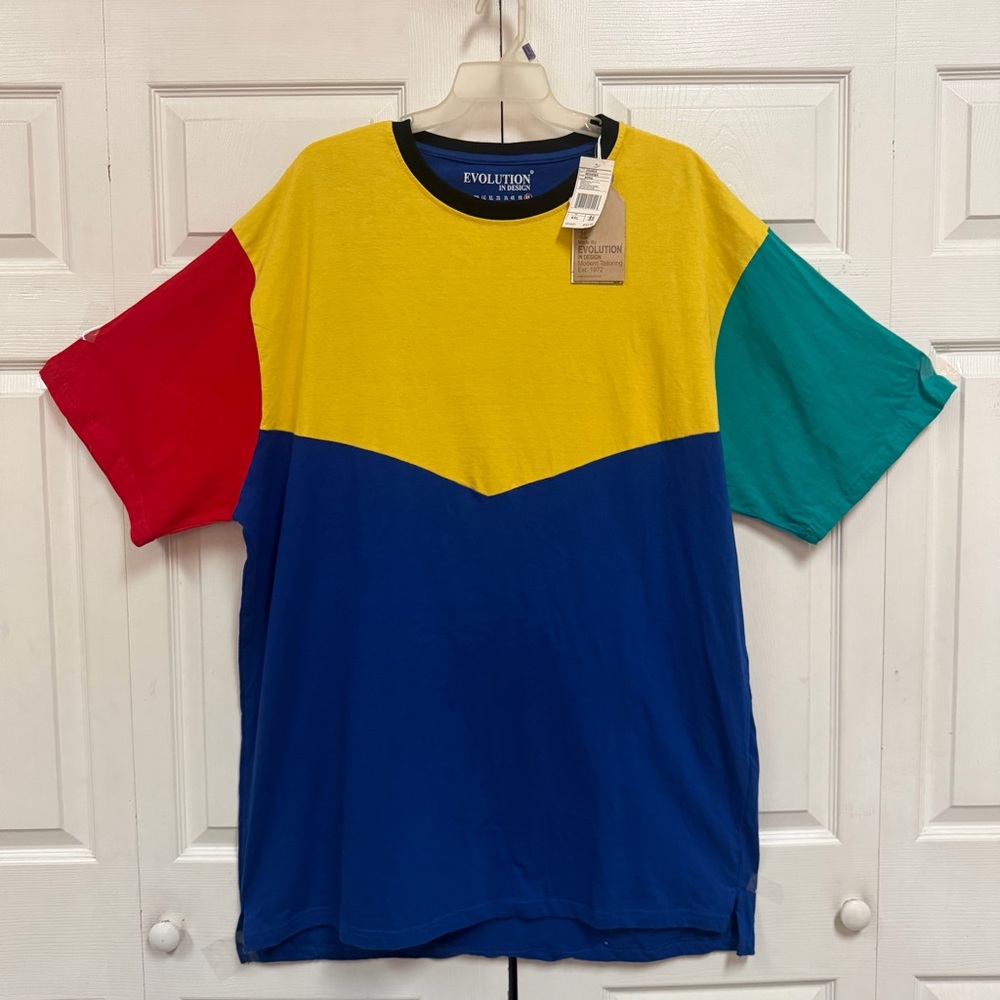 VTG 90-s Revolution Design Colorblock Yellow Red Blue T-Shirt Size 6X Unisex NOS